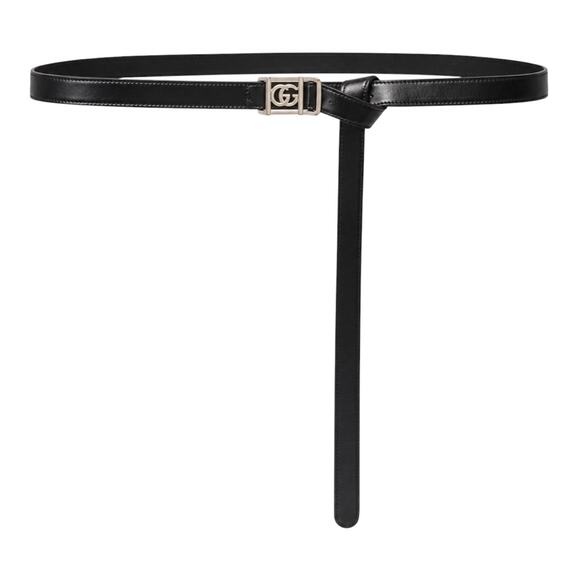 Gucci 20mm Leather Tie Belt Double GG Logo Black Silver Size 95/38 main image 8